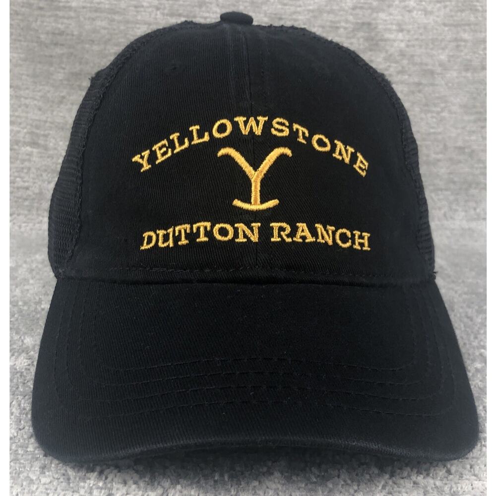 Yellowstone Dutton Ranch Trucker Cap Hat Black Adjustable Embroidered Mesh